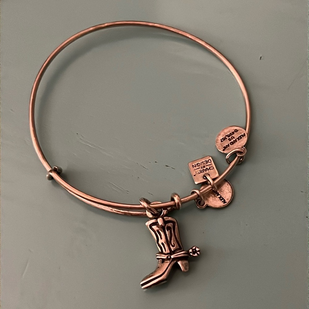 Alex and Ani Cowboy Boot Charm Bangle – Antique Gold Western Bracelet